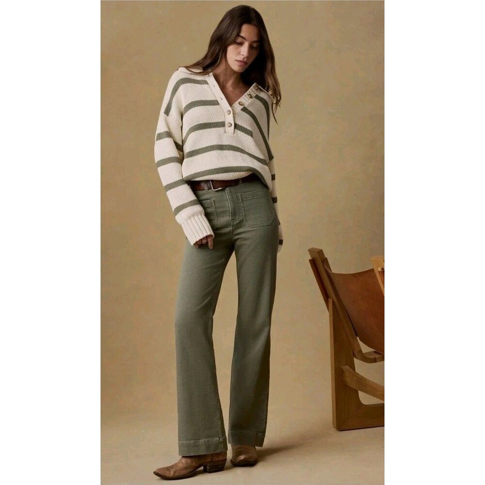 Faherty Stretch Terry Patch Pocket Pant Women's Size 26 Military Olive